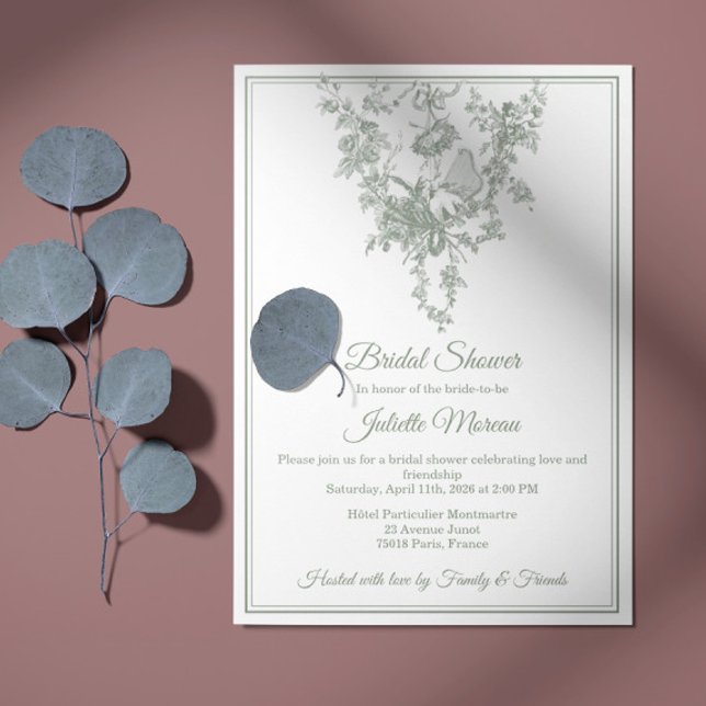 Invitación Sage Gray Toile de Jouy Bridal Shower Invitation (Subido por el creador)