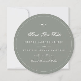 Invitación Sage Gray White Elegant Round Photo Save The Date