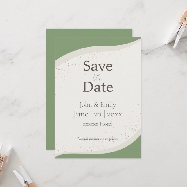 Invitación Sage Green Abstract Wedding Save the Date (Anverso/Reverso In Situ)