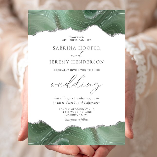 Invitación Sage Green Agate Silver Wedding (Subido por el creador)