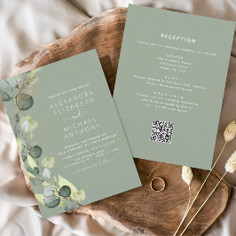 Invitación Sage Green All in One Eucalyptus QR Code Boda