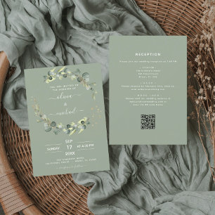 Invitación Sage Green All in One Eucalyptus QR Code Boda
