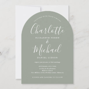 Invitación Sage Green All In One Moda Script Arch Boda