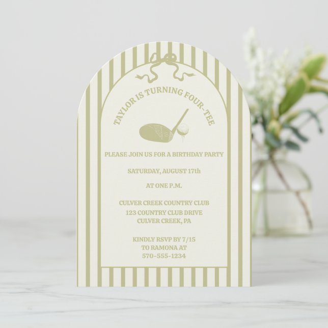 Invitación Sage Green and Cream Stripes Golf Themed Party (Anverso de pie)