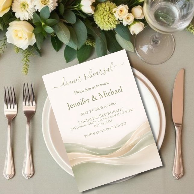 Invitación Sage Green and Ivory Dinner Rehearsal  (Sage Green and Ivory Dinner Rehearsal  Invitation )