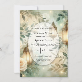 Invitación Sage Green and Ivory Rose Lantern Wedding