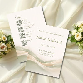 Invitación Sage Green and Ivory Wedding All in One