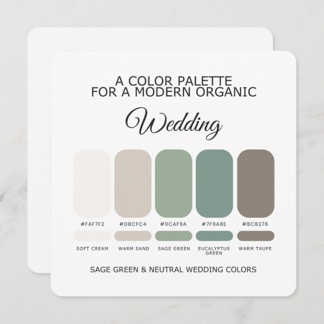 Invitación Sage Green and Neutral Wedding Color Palette Card (Anverso / Reverso)