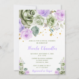 Invitación Sage Green and Purple Floral Bridal Shower