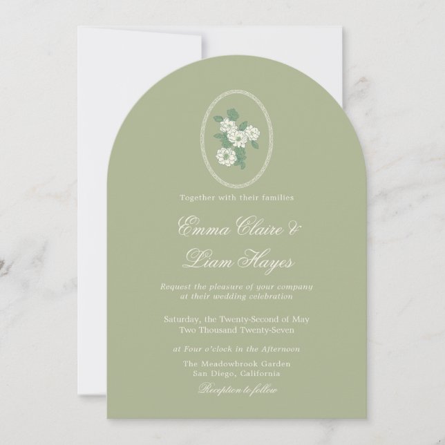 Invitación Sage Green Arch Chinoiserie Wedding Invitation (Anverso)