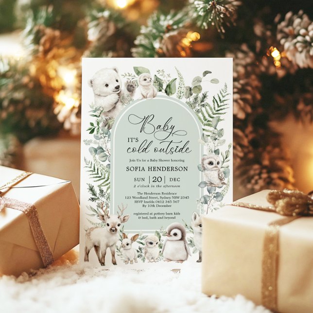 Invitación Sage Green Arctic Animals Winter Baby Shower (Subido por el creador)