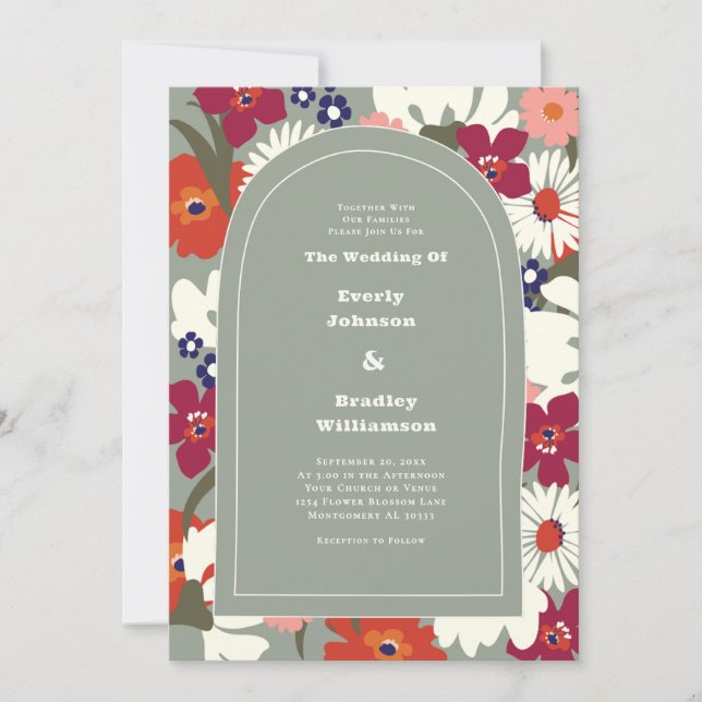 Invitación Sage Green Autumn Bold Boho Retro Wedding (Anverso)