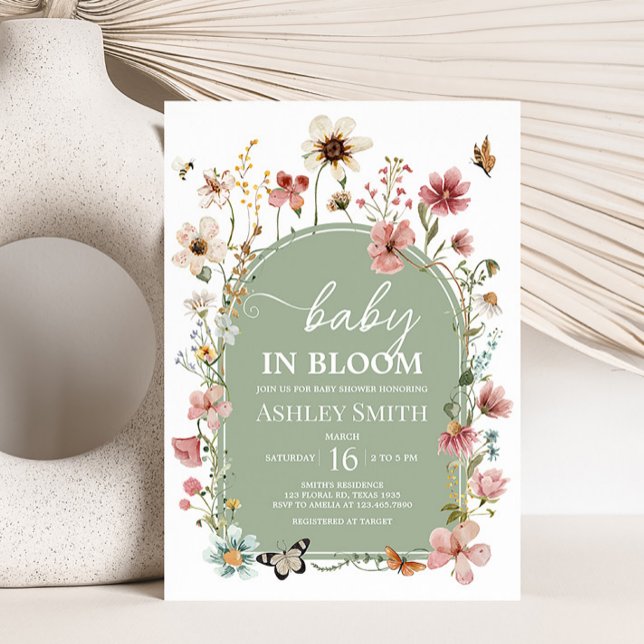 Invitación Sage Green Baby Bloom Baby Shower (Gender Neutral Wildflower Baby Shower Invitation)