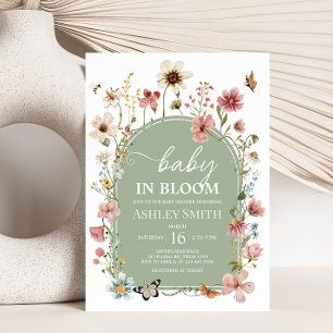 Invitación Sage Green Baby Bloom Baby Shower
