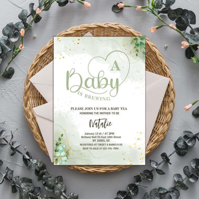 Invitación sage green baby está preparando una ducha de bebé  (Subido por el creador)