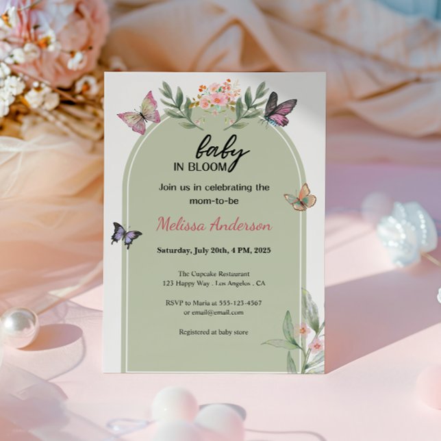 Invitación Sage Green Baby in Bloom Butterfly Baby Shower     (Subido por el creador)