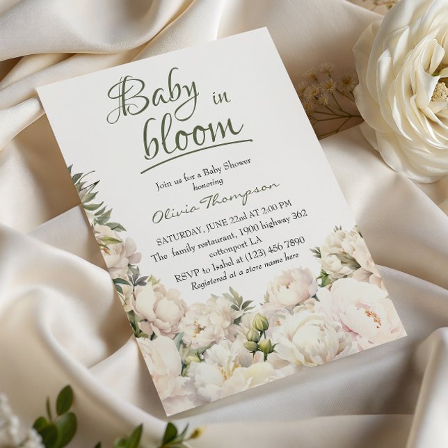 Invitación Sage Green Baby in Bloom Peony Garden (Subido por el creador)