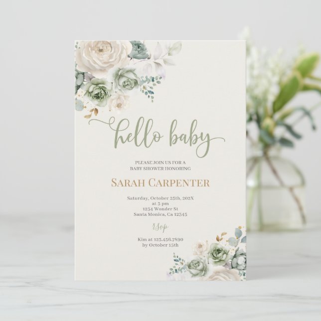 Invitación Sage Green Baby Shower (Anverso de pie)