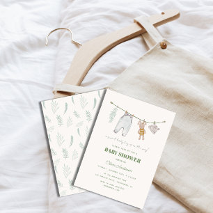 Invitación Sage Green Baby Shower Boho Boy Clothes