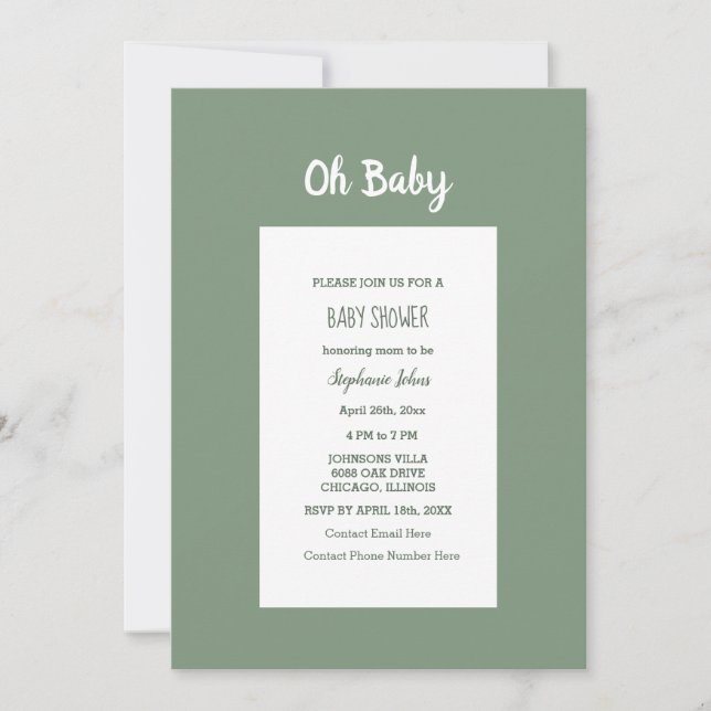 Invitación Sage Green Baby Shower Elegant Simple Boy Chica (Anverso)