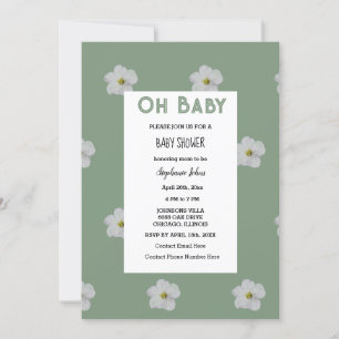Invitación Sage Green Baby Shower QR Code Floral Bloom Cum