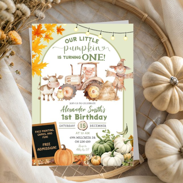 Invitación Sage Green Barn Animals Little Pumpkin Cumpleaños (Subido por el creador)
