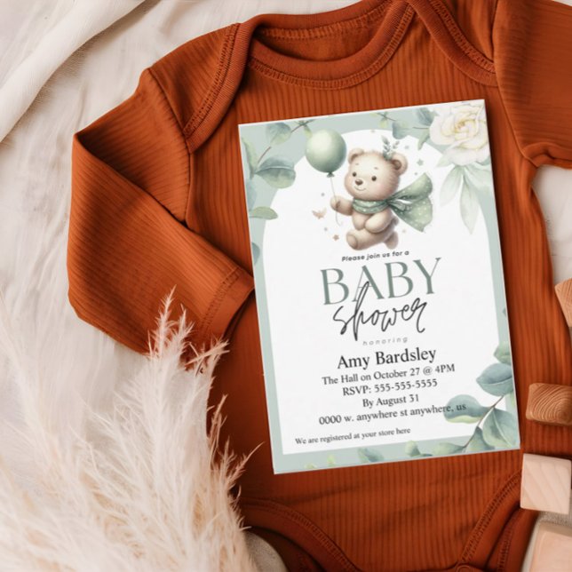 Invitación Sage Green Bear Baby Shower (Subido por el creador)