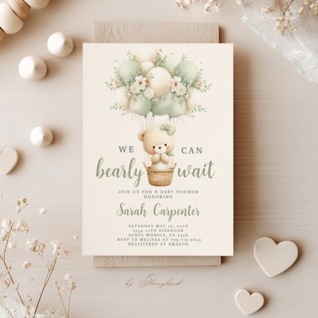 Invitación Sage Green Bear Baby Shower Boy Invitation (Subido por el creador)