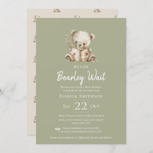 Invitación Sage Green Bearly Wait Storybook Bear Baby Shower