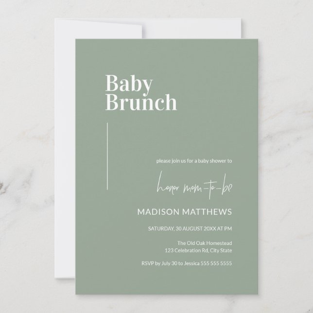 Invitación Sage Green Bebé Minimalista Brunch Baby Shower (Anverso)