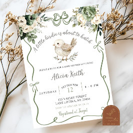 Invitación Sage Green Birdie Baby Shower