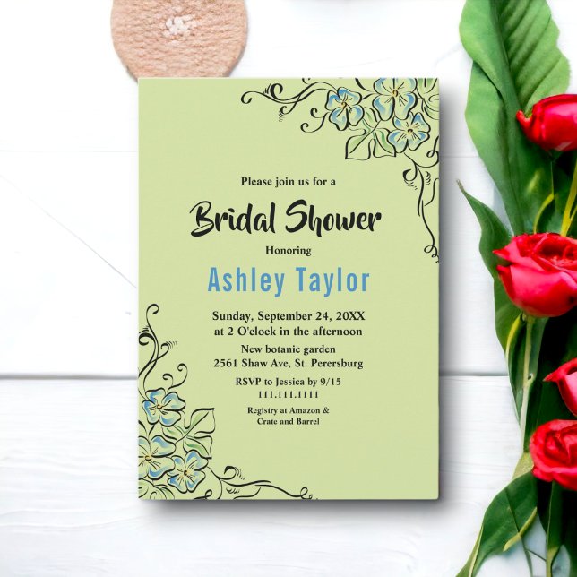 Invitación Sage Green Blue Rosas Simple Floral Bridal Shower (Subido por el creador)