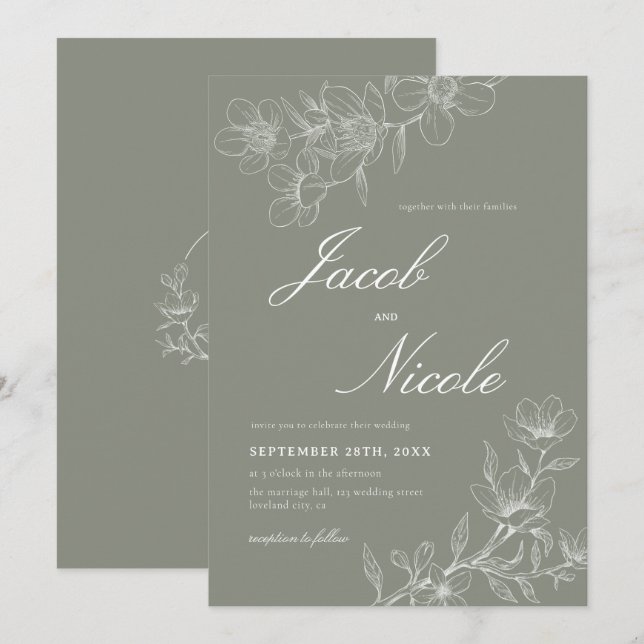 Invitación Sage Green Boda (Anverso / Reverso)