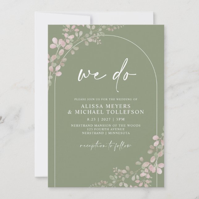 Invitación Sage Green Boda Arch Foto Escritura A Mano De Escr (Anverso)