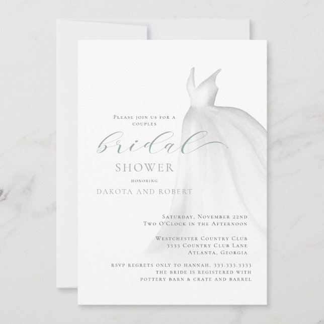 Invitación Sage Green Boda Vestido Parejas Ducha de novia (Anverso)