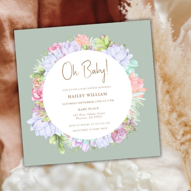 Invitación Sage Green Boho Cactus Desert Oh Baby Shower (Sage Green Boho Cactus Desert Oh Baby Shower Invitation)