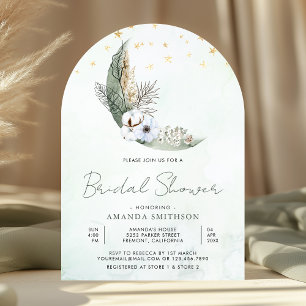 Invitación Sage Green Boho Floral Moon Arch Bridal Shower