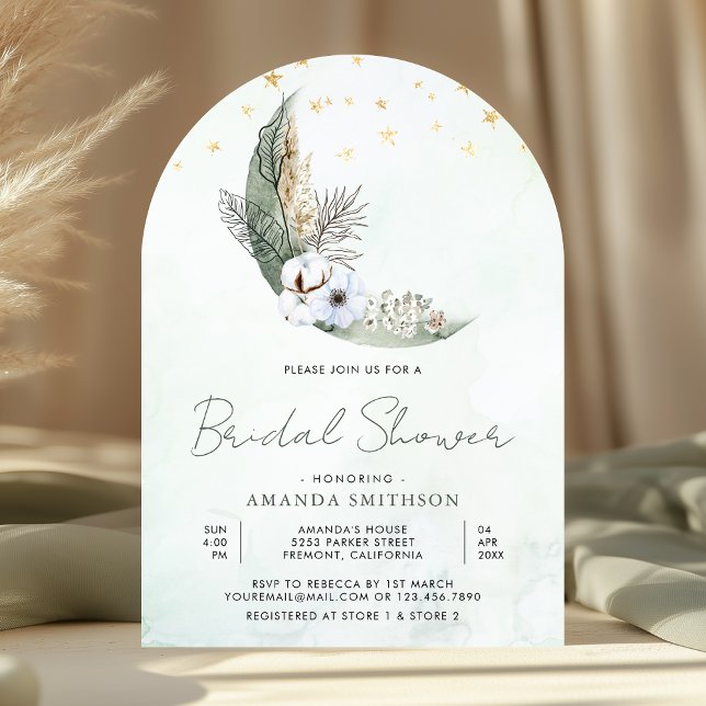 Invitación Sage Green Boho Floral Moon Arch Bridal Shower (Subido por el creador)
