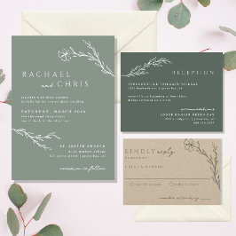 Invitación Sage Green Boho Modern Stenciled Floral Botanical