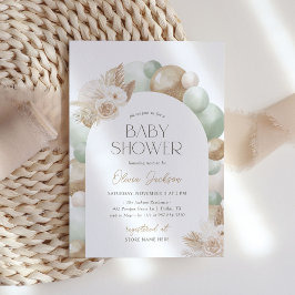 Invitación Sage Green Boho Pampas Grass Arch Baby Shower
