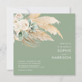 Invitación Sage Green Boho Pampas Grass Square Boda