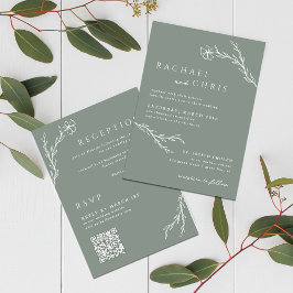 Invitación Sage Green Boho Simple Floral Código QR Botánico