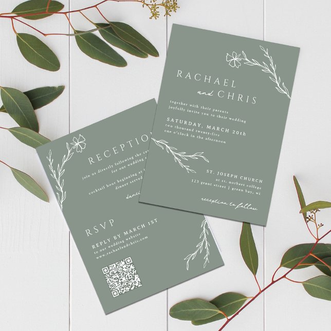 Invitación Sage Green Boho Simple Floral Código QR Botánico (Subido por el creador)