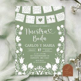 Invitación Sage Green Boho Talavera Mexican Nuestra Boda