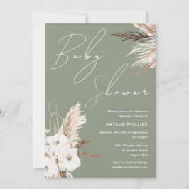 Invitación Sage Green Boho White Floral Moderno Baby Shower