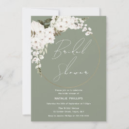Invitación Sage Green Boho White Floral Wreath Briwower