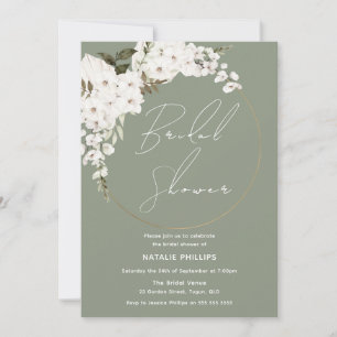 Invitación Sage Green Boho White Floral Wreath Briwower