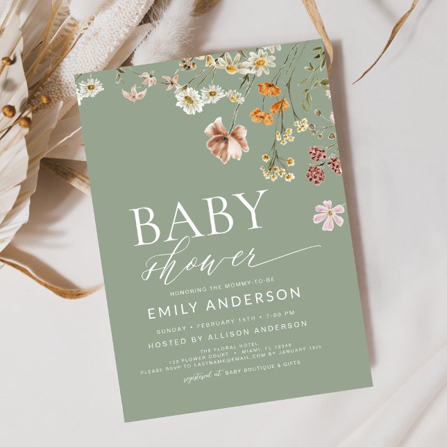 Invitación Sage Green Boho Wildflower Baby Shower (Subido por el creador)