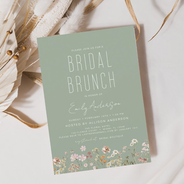 Invitación Sage Green Boho Wildflower Bridal Brunower (Subido por el creador)