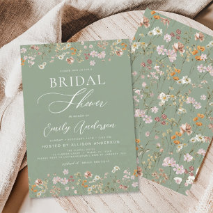 Invitación Sage Green Boho Wildflower Bridal Shower